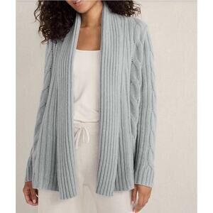 Haven Cashmere Cable Open Front Cardigan Blue Sz XL NWT